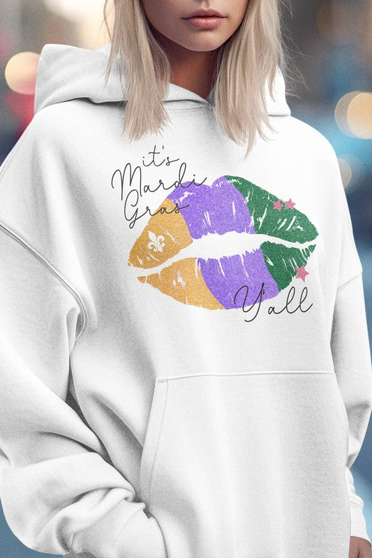 Its Mardi Gras Yall, Lips Graphic Hoodie