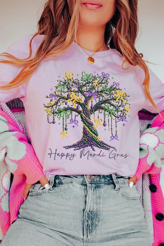 Happy Mardi Gras Tree Graphic Plus Tee