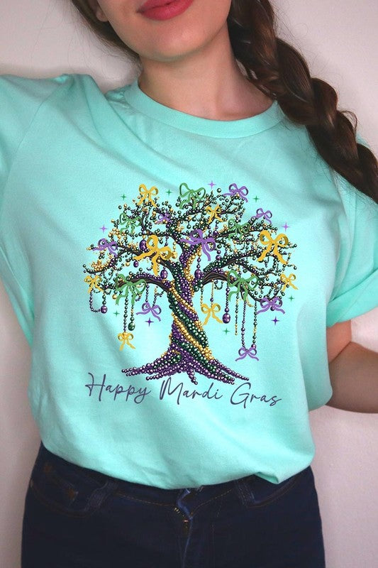 Happy Mardi Gras Tree Graphic Plus Tee