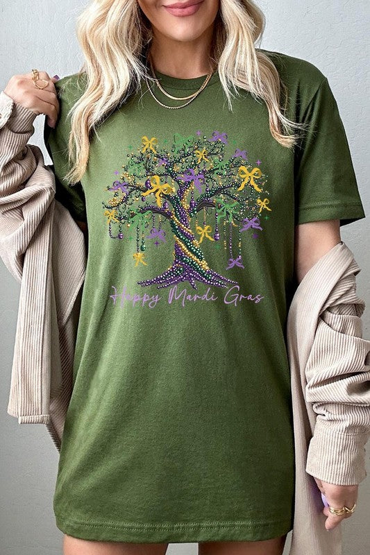 Happy Mardi Gras Tree Graphic Plus Tee