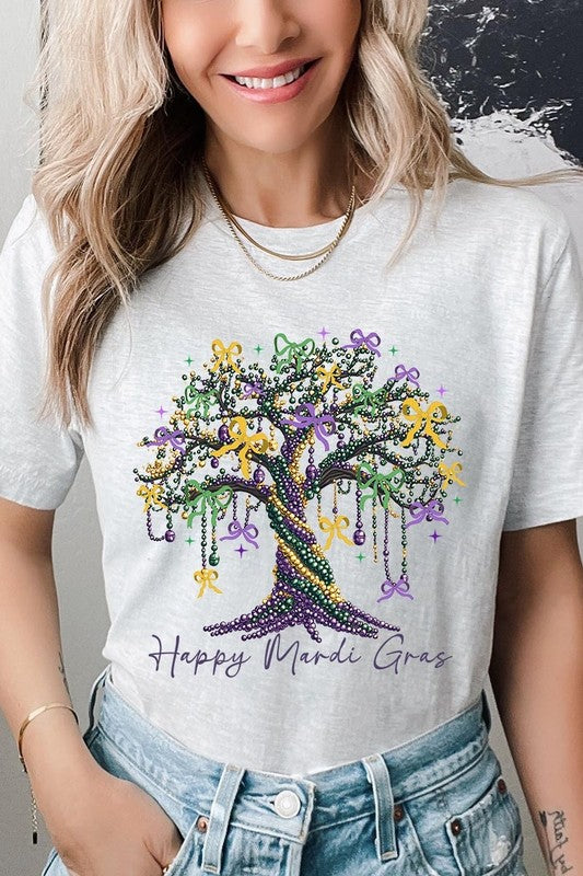 Happy Mardi Gras Tree Graphic Plus Tee