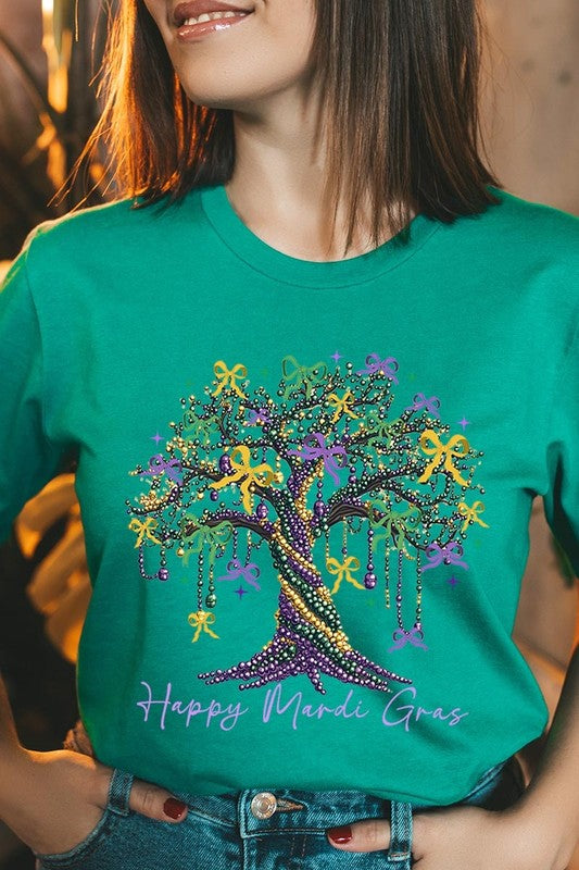 Happy Mardi Gras Tree Graphic Plus Tee