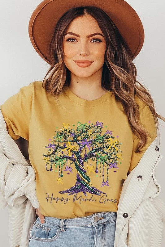 Happy Mardi Gras Tree Graphic Plus Tee