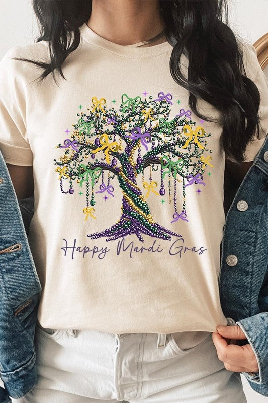 Happy Mardi Gras Tree Graphic Plus Tee