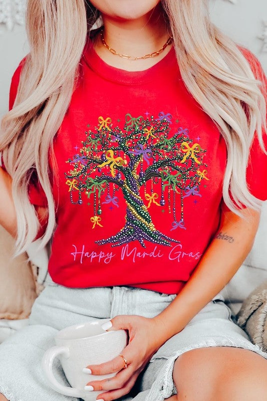 Happy Mardi Gras Tree Graphic Plus Tee