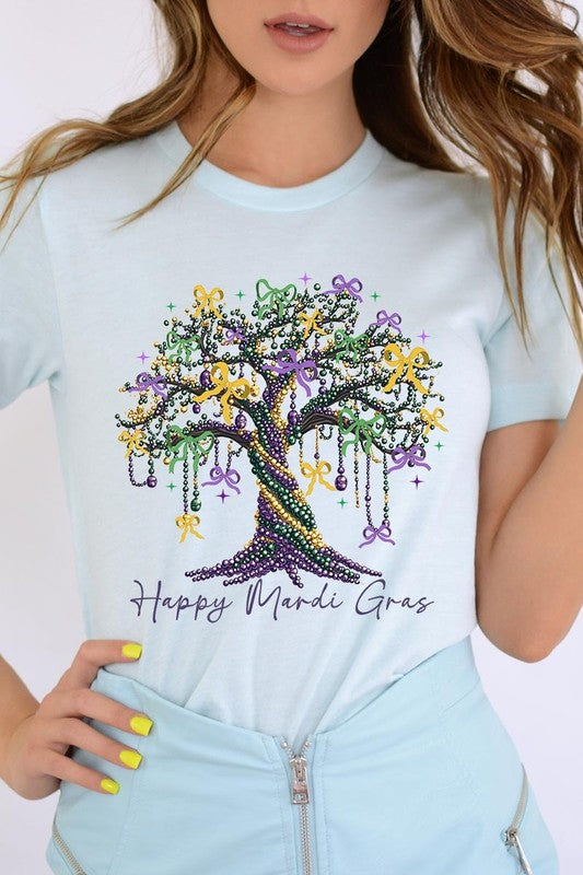 Happy Mardi Gras Tree Graphic Plus Tee