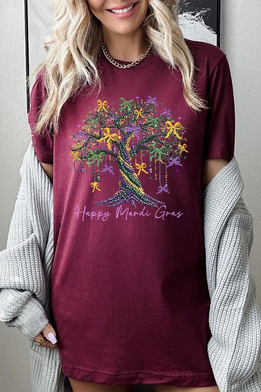 Happy Mardi Gras Tree Graphic Plus Tee