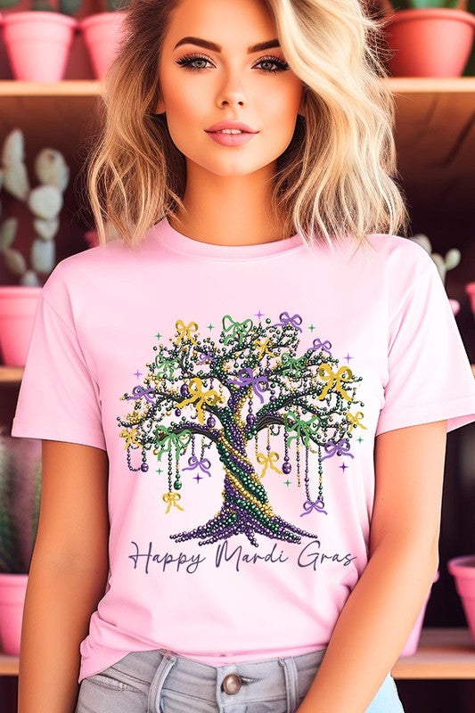 Happy Mardi Gras Tree Graphic Plus Tee