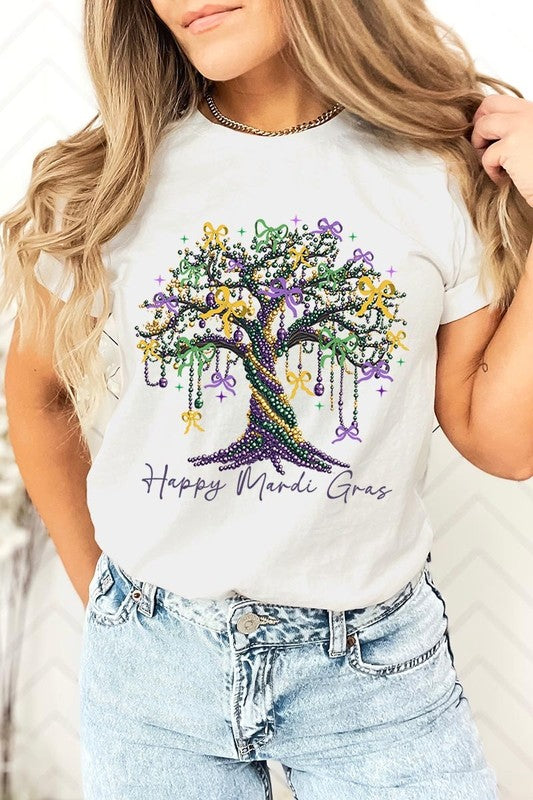 Happy Mardi Gras Tree Graphic Plus Tee