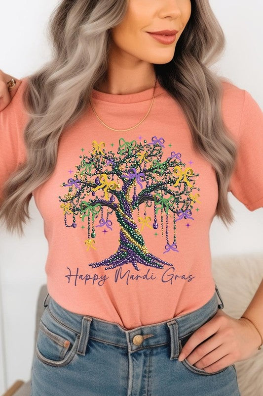 Happy Mardi Gras Tree Graphic Plus Tee