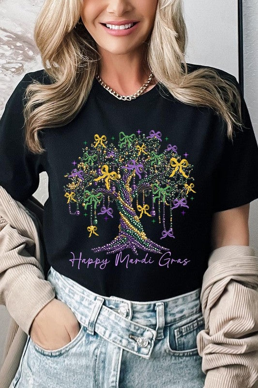 Happy Mardi Gras Tree Graphic Plus Tee