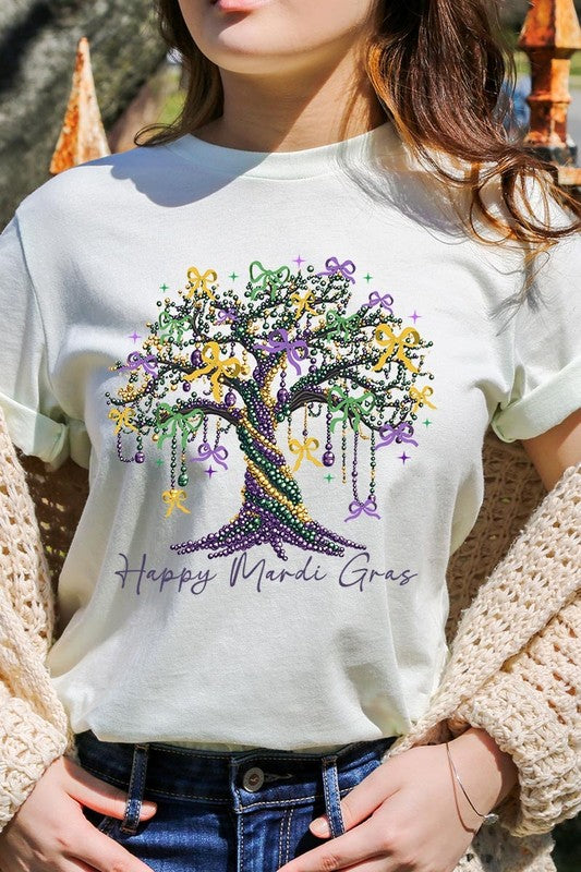 Happy Mardi Gras Tree Graphic Plus Tee