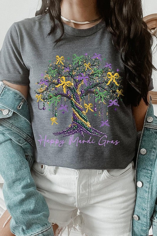 Happy Mardi Gras Tree Graphic Plus Tee