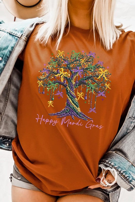 Happy Mardi Gras Tree Graphic Plus Tee