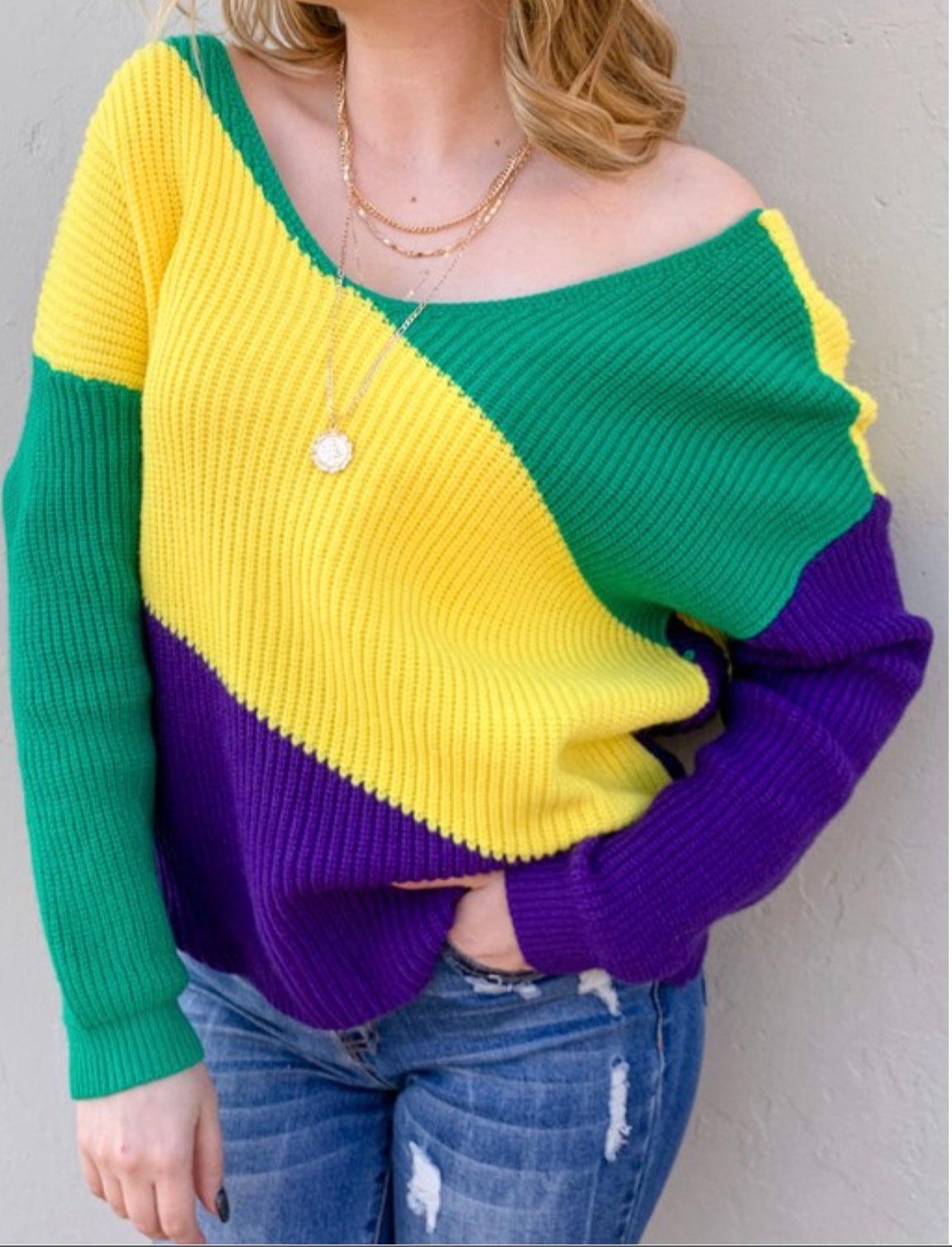 Twisted Back Mardi Gras Sweater