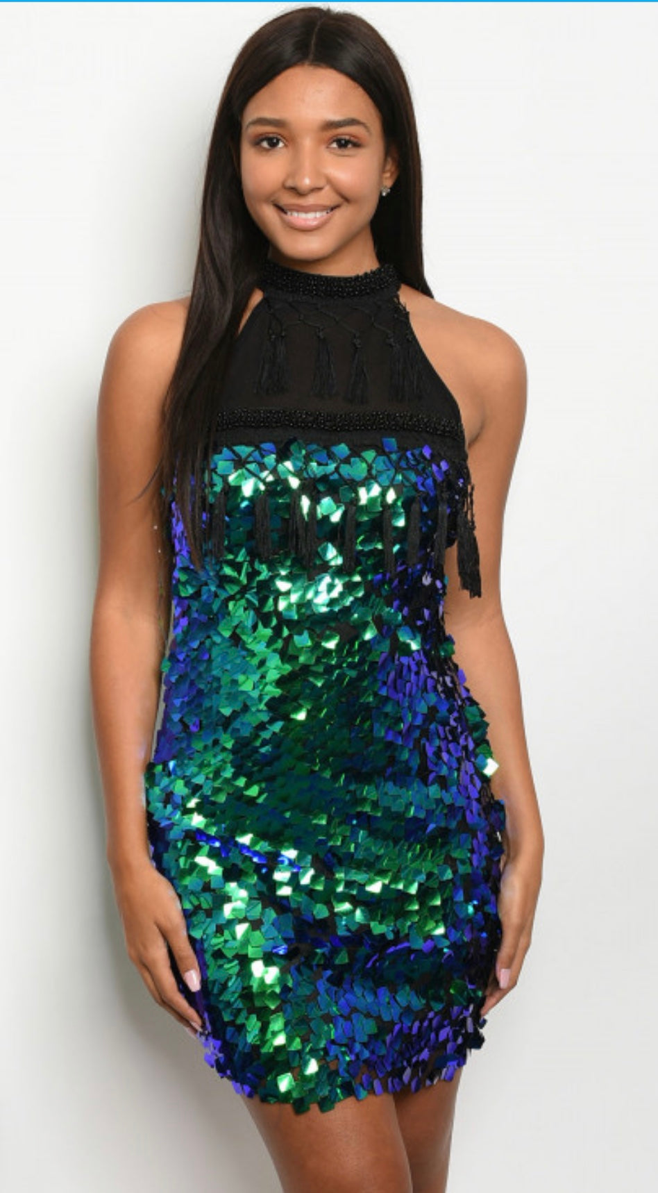 Black Iridescent Sequin Dress